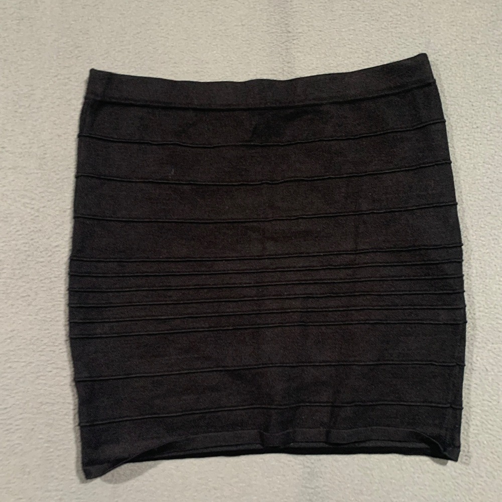 Bandage Style Mini Skirt Large Black Pull On Bodycon Ribbed Stretch Knit Bongo